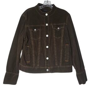 Gap Y2K Corduroy Trucker Jacket Brown Womens Large Stretch Button Front Vintage